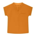 thumbnail image 3 of lcziwo Girls Cotton Linen Shirts 2025 Summer Short Sleeve V Neck Button Tops Dressy Casual Loose Tunic Blouses Orange Ofertas en Walmart, 3 of 6