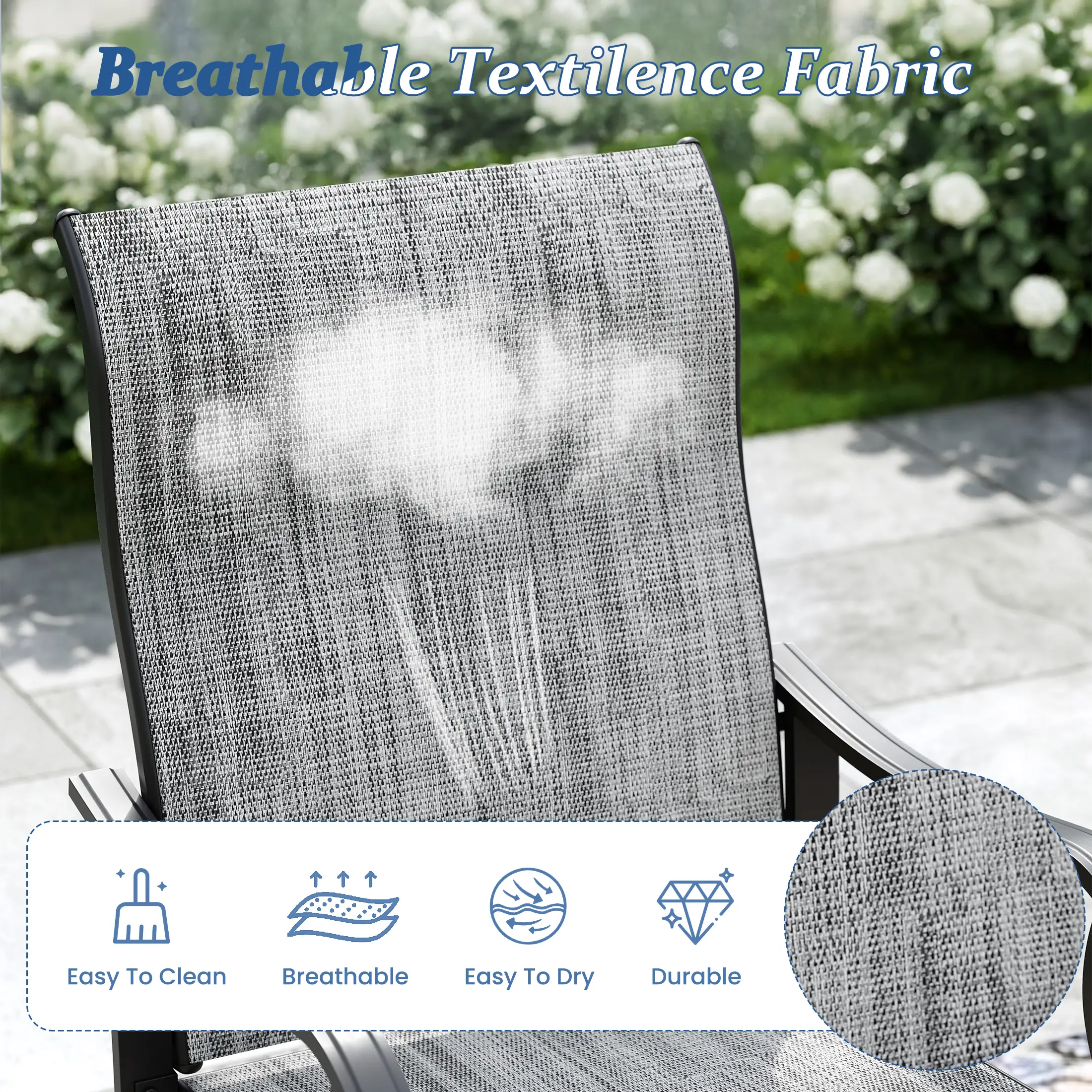 Techmilly Patio Chairs Set of 2, Outdoor Dining Chairs High Back with All Weather Breathable Textilene, Metal Frame for Lawn Garden Backyard Deck, Grey White