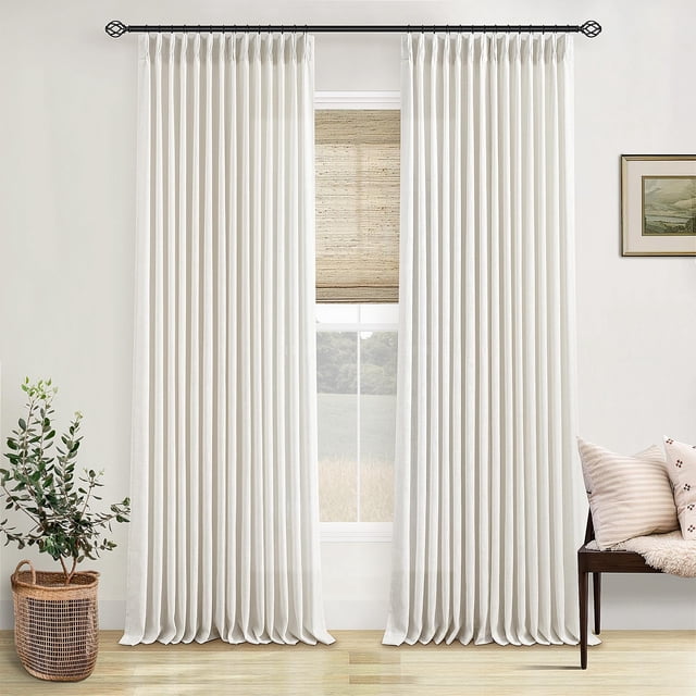 Cortinas de lino plisado TWODRAPES Pinch, 2 paneles, 105 x 267 cm, color crema