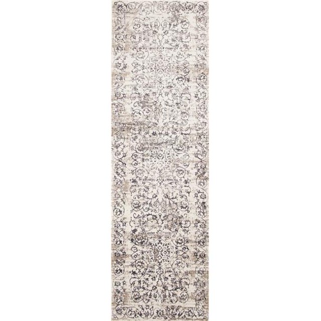 HomeRoots 353785 2 ft. 2 in. x 6 ft. 11 in. Runner Polypropylene Ivory & Grey Area Rug