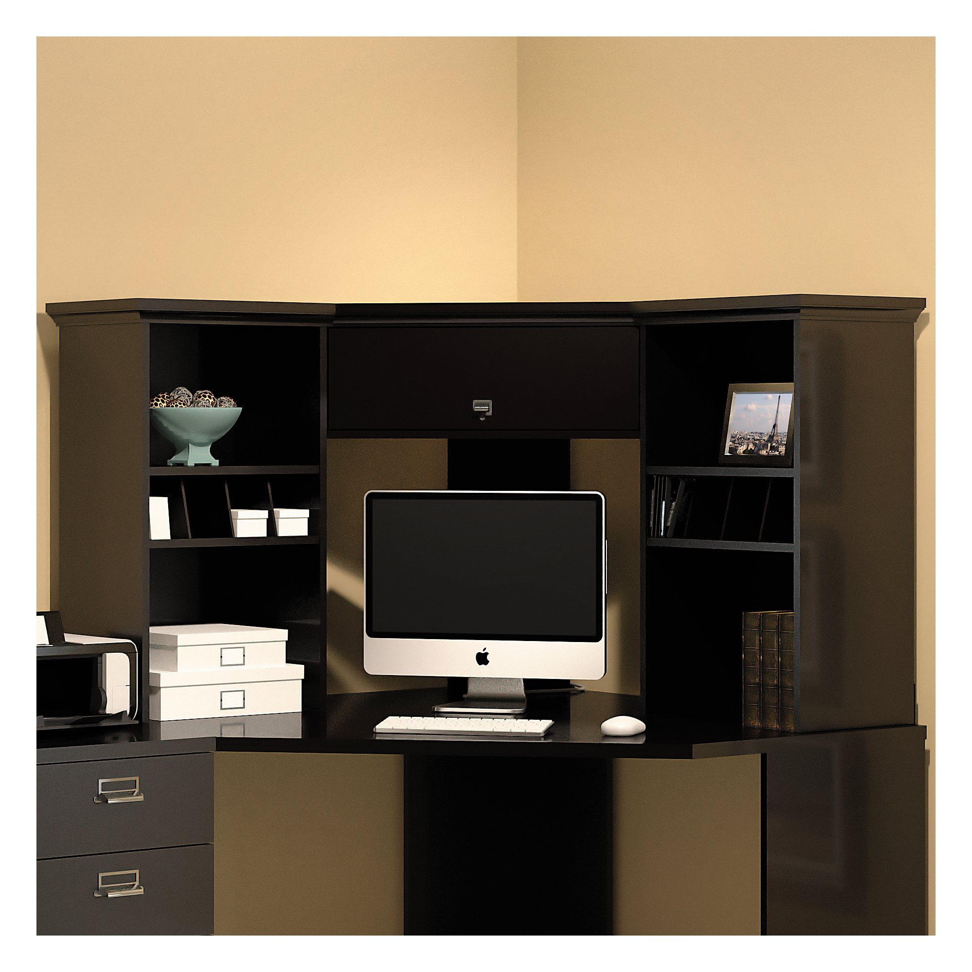 Bush Furniture Stockport Corner Hutch In Classic Black Com