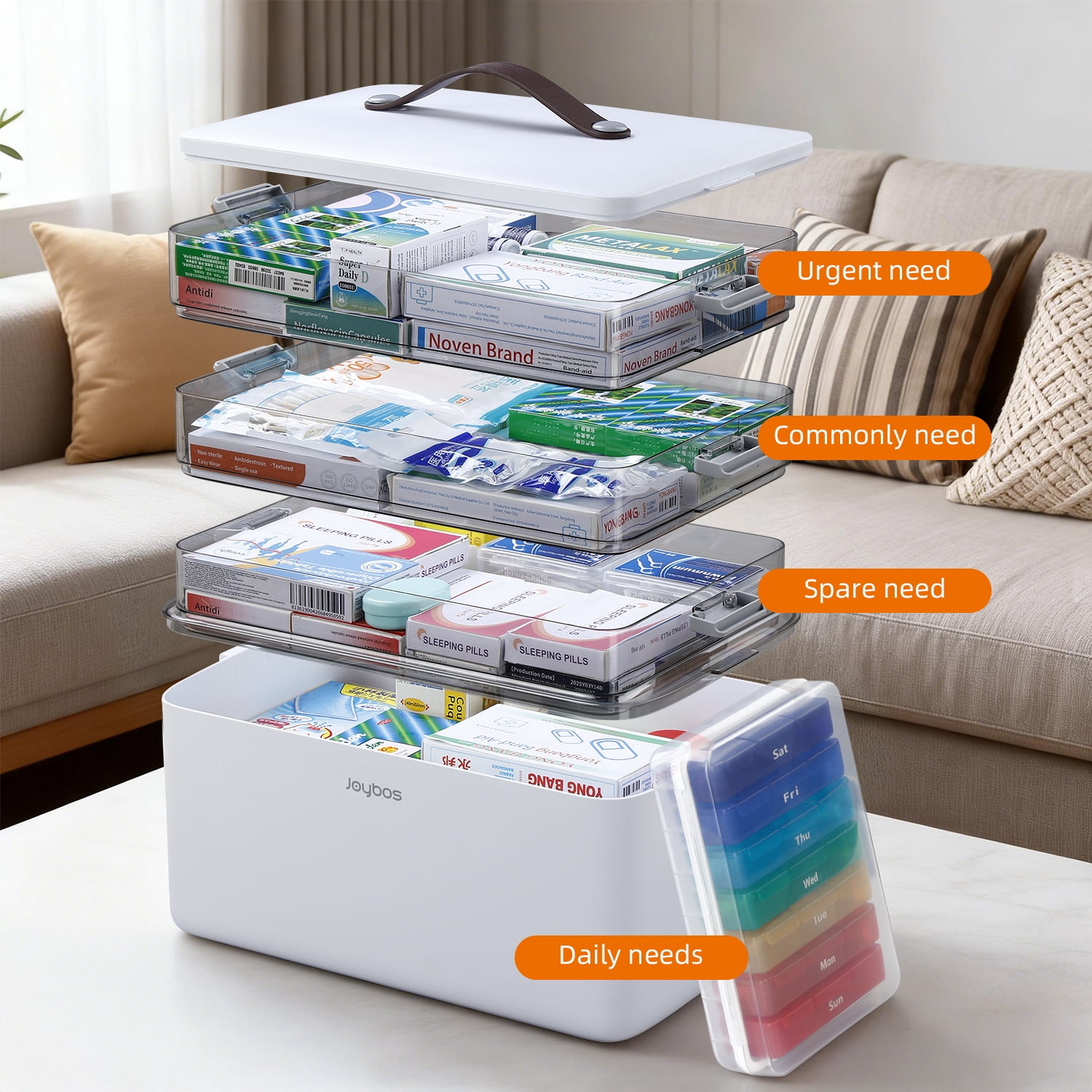 Maoface 4-Tier Empty Medicine Organizer & First Aid Storage Box,Medication Travel Carrying Box for Pills, Vitamins, Medical Supplies