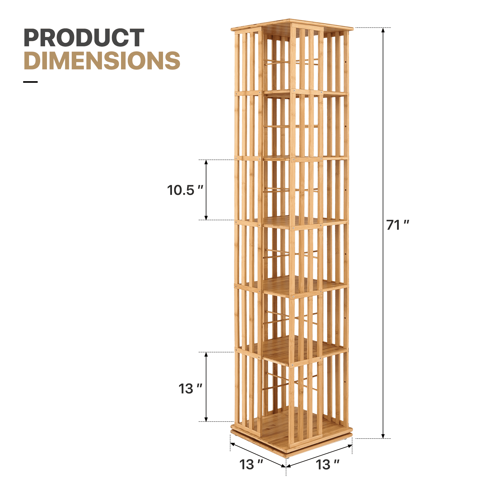 MoNiBloom Bamboo Rotating Bookshelf 360 Degrees, 6-Tiers Free Standing Revolving Bookcase, Storage Rack for Home, Study, Office, Natural