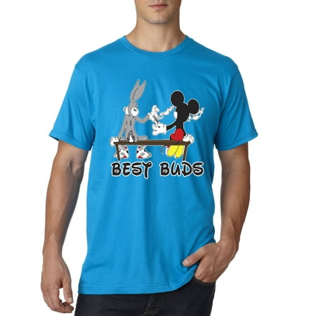 006 - Unisex T-Shirt Best Buds Smoking Bench Mickey Bugs (Best Looking Kd 6)