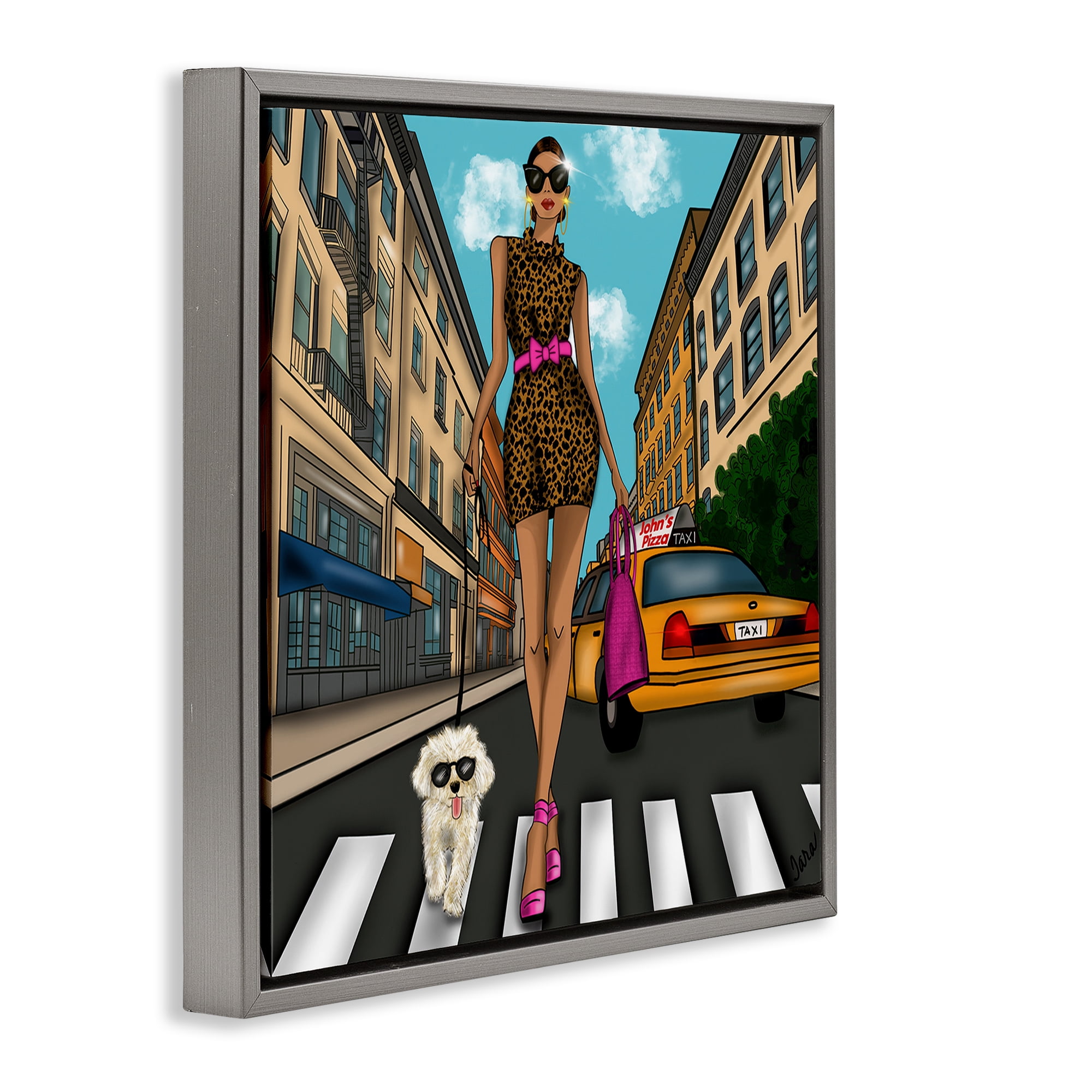 Stupell Industries Fashion Girl in Big City Gray Framed Floater Canvas Wall Art, design by Tara Boone