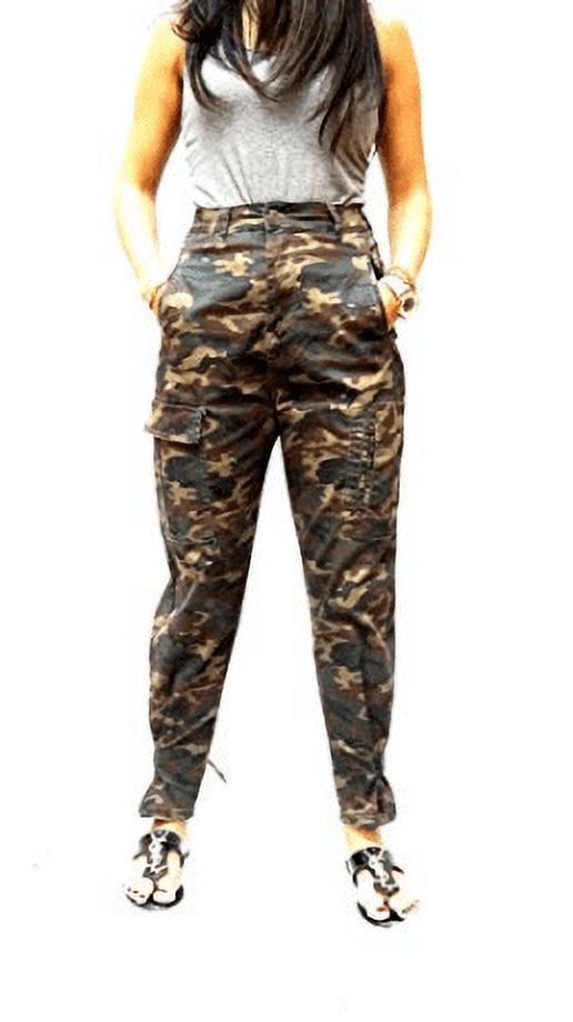 Womens Premium Cargo Paperbag Belt tie high Waisted Skinny Camoflage Jeans Pants (WA630) - image 2 of 5