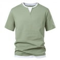 thumbnail image 2 of Xunlbb Men Tops Under $10 Man Double V-neck Short Sleeve T-shirt Large Size Fashion Fallow Priming T-shirt on, Green S, 2 of 4