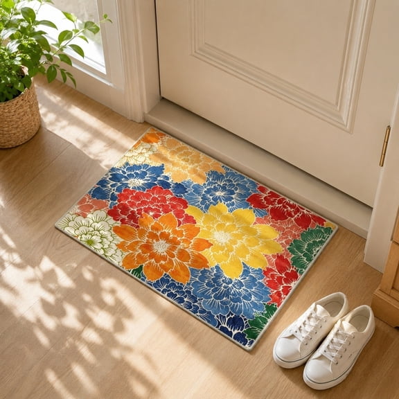 Washable Outdoor Area Rug, Tropical Floral Non-Slip Waterproof Polyester Rug for Patio Pool Backyard