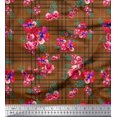 thumbnail image 1 of Soimoi Brown Velvet Fabric Check & Floral Print Fabric by Yard 58 Inch Wide, 1 of 5