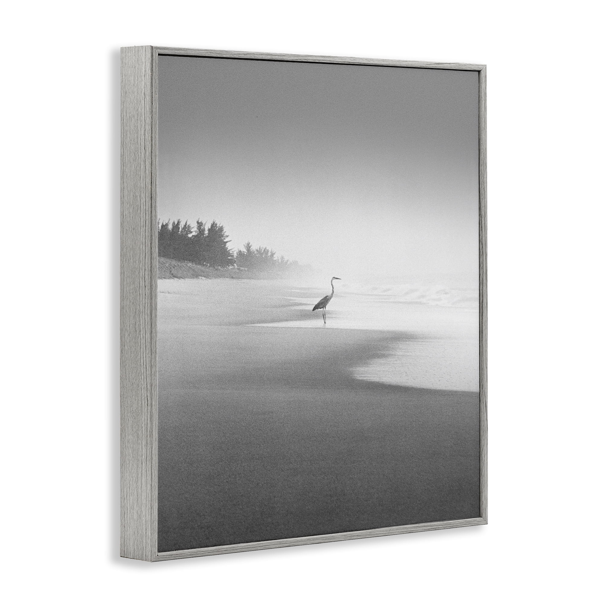 Stupell Industries Heron on Beach Coast Coastal Photography Gray Framed Art Print Wall Art, 11 x 14