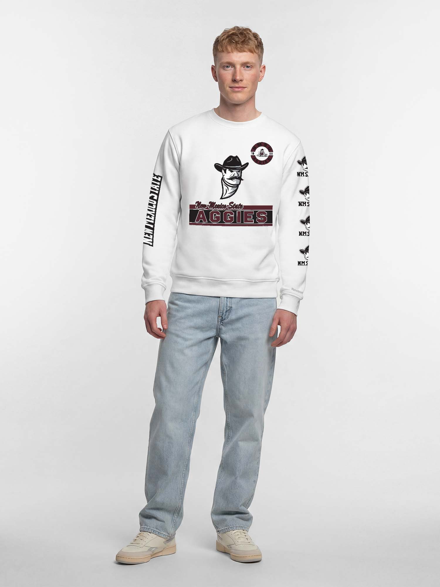 New Mexico State Aggies Reebok Mens White Crew Sweatshirt