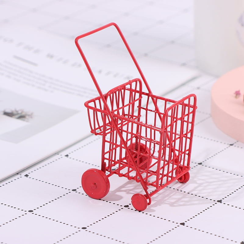 Miniature Supermarket Shopping Trolley Cart for Kids Pretend Play Toy Pink 