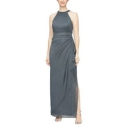 Alex Evenings Long Sleeveless Halter Neck Dress (Womens, Smoke, 4)