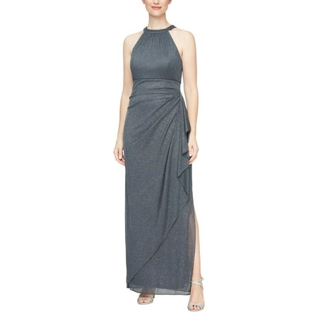Alex Evenings Long Sleeveless Halter Neck Dress (Womens, Smoke, 4)