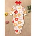 thumbnail image 3 of Faithtur Bébé Sac de Couchage Fleur Impression Manches Longues Col Rond Conception Sac de Couchage + Arc Bandeau Mignon Ensemble de Deux Pièces, 3 of 9