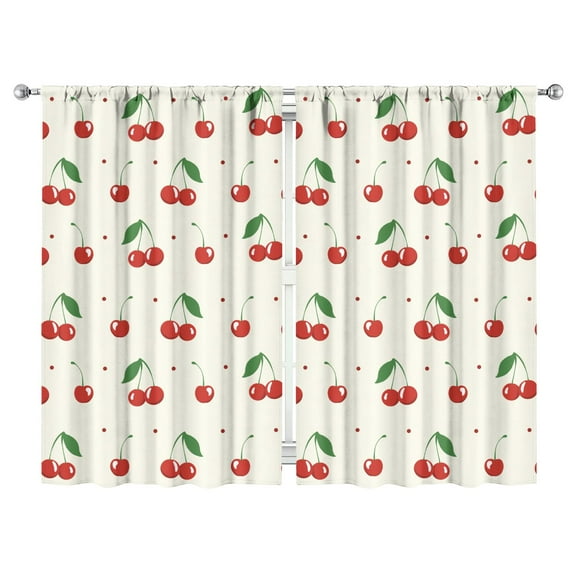 Nursery Curtains Boys Girls Kids Red Fruit Cherry Print Pattern Window Drapes for Living Bedroom Playroom Room Decor Rod Pocket 52x84Inch 2 Panels