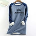 thumbnail image 2 of Virmaxy Women's Fall and Winter Letter Printing Big Size Loose Shoulder Insert Blouse Thickened Fluffy Lamb's Wool Warm Fit Bottom Shirt Long Sleeve Round Neck Tops/Shirts Blue-A L, 2 of 3