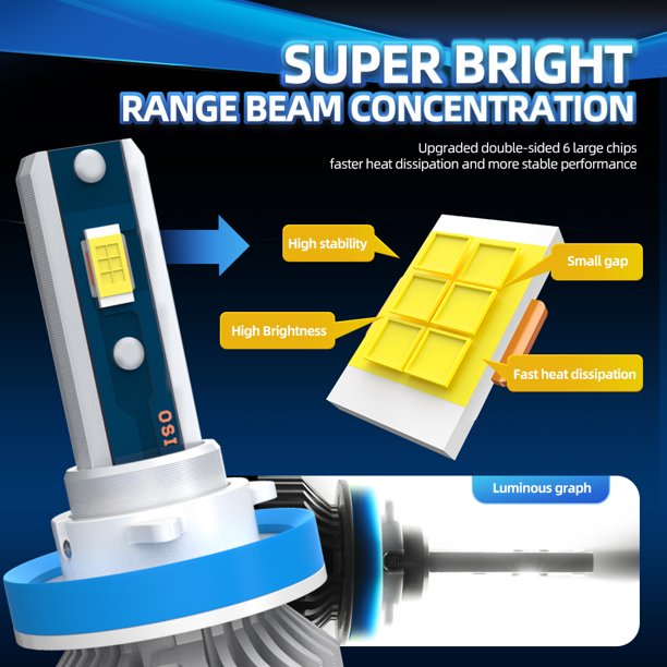 H8 H9 H11 Car High Low Beam 12000LM Car Head Lamp Bulb 6500K 50W IP68 Impermeable Hugtrwg Accesorios para autos y motos