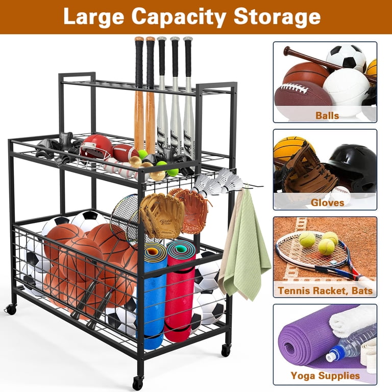 Wall Mount Or Freestanding 3-Tier Vertical Ball Storage Rack - 13x56.7 ...