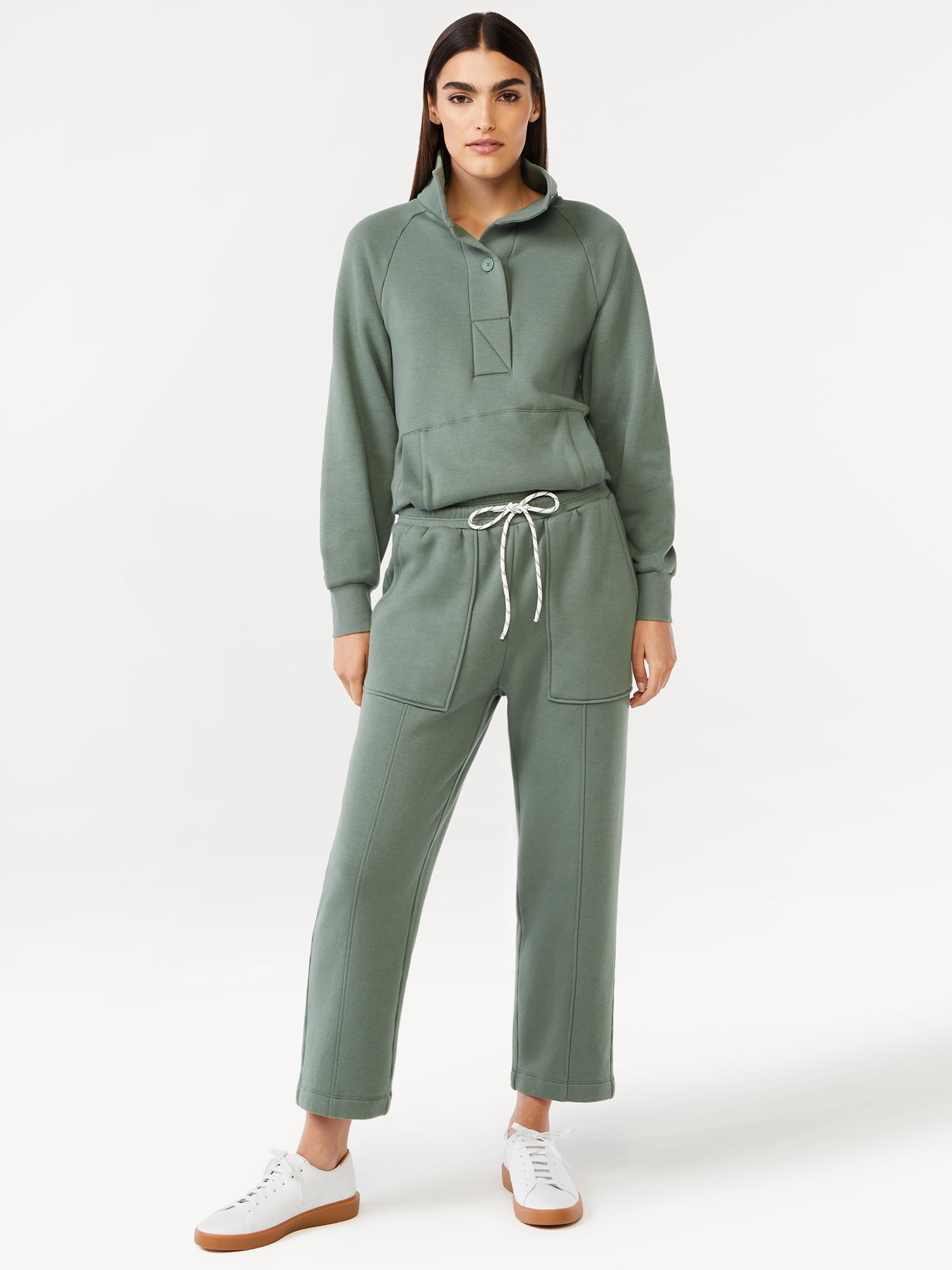Free Assembly Women's Fleece Popover Sweatshirt with Raglan Sleeves, Size XS-XXXL