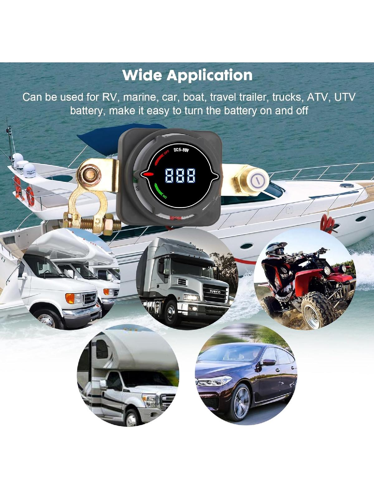 Upgrades 300A Battery Disconnect Switch with Built In Voltage Meter Electrical System Protection For RV Marine Truck Car
