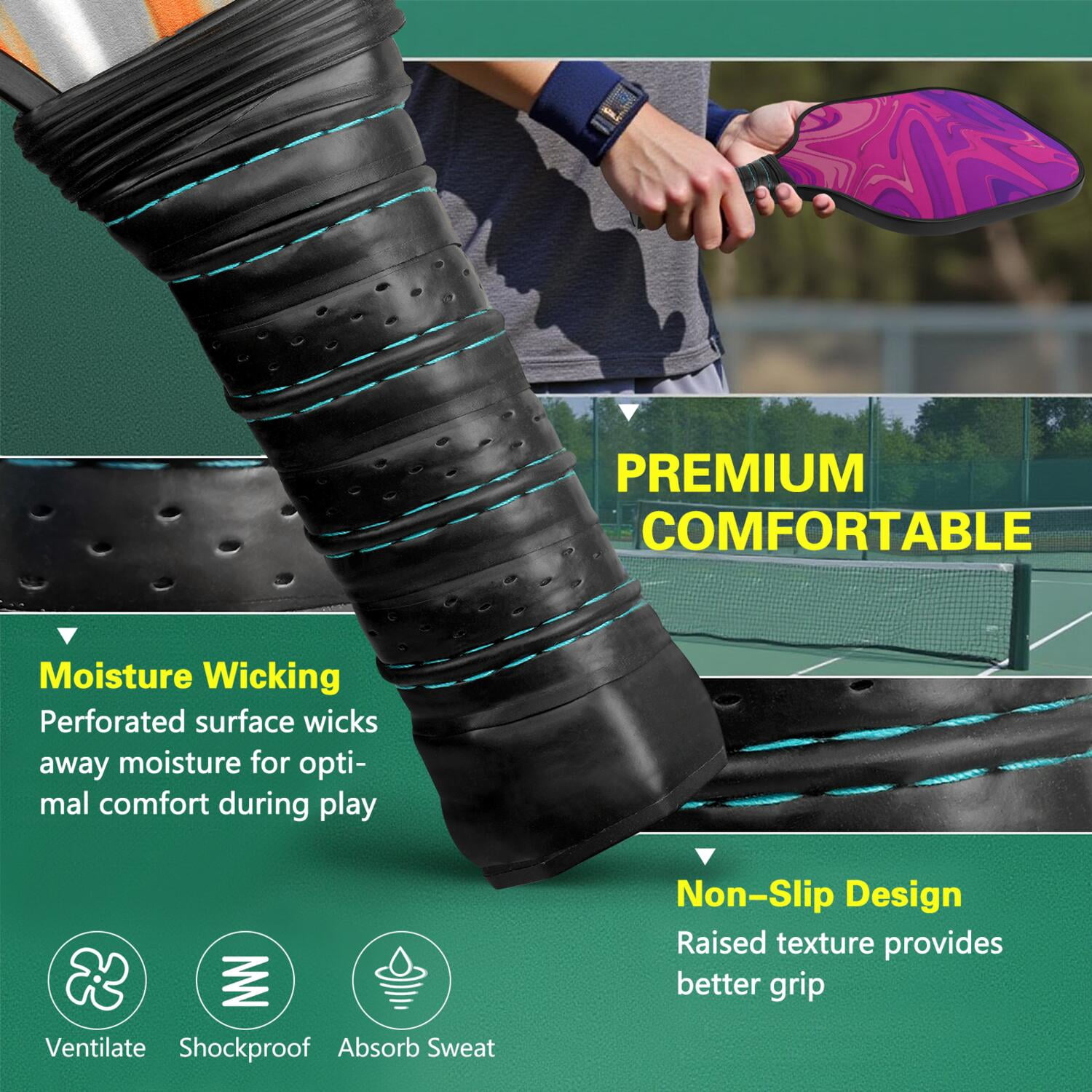 Pickleball Paddles Set Of 1, Fiberglass Surface, Liquid & Marble Print, 1 Paddles, 2 Balls & Bag