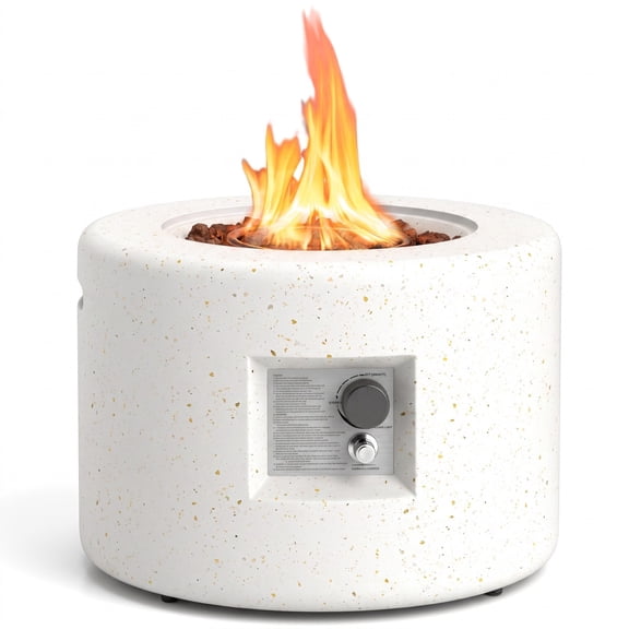 Biotree Round Terrazzo Propane Gas Fire Pit Table, 40,000 BTU Outdoor Patio Firepit with Lava Rocks and Protective PVC Cover, CSA Certified, White