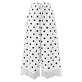 thumbnail image 4 of Womens Lace Wide Leg Pants Polka Dot Print Cropped Lace-Hem Pants with Pockets (White L), 4 of 5