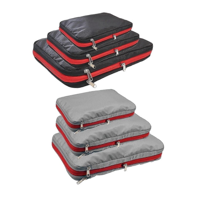 Waterproof Compression Packing Cubes 3-Pack Travel Luggage Organizer, Expandable Nylon Storage Bags for Clothes Accessories