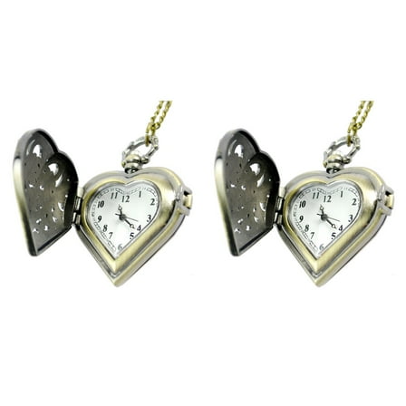 Raindrops 2pcs Herat Shape Pocket Watch Stylish Quartz Pocket Watch Pendant Watch Clothes Decoration Watch for Men Women