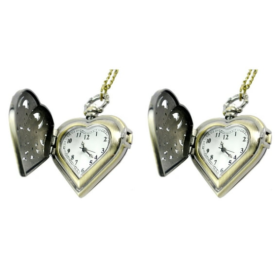 Raindrops 2pcs Herat Shape Pocket Watch Stylish Quartz Pocket Watch Pendant Watch Clothes Decoration Watch for Men Women