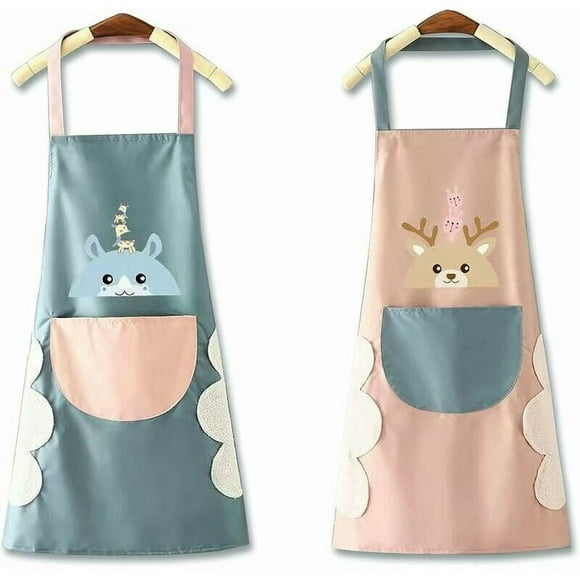 Waterproof Kitchen Apron, 2 pcs Kitchen Apron for Men and Women, Waterproof Kitchen Apron, Adjustable Apron with Pocket, Adjustable Stain Resistant Apron for Restaurant Garden BBQ Cafe