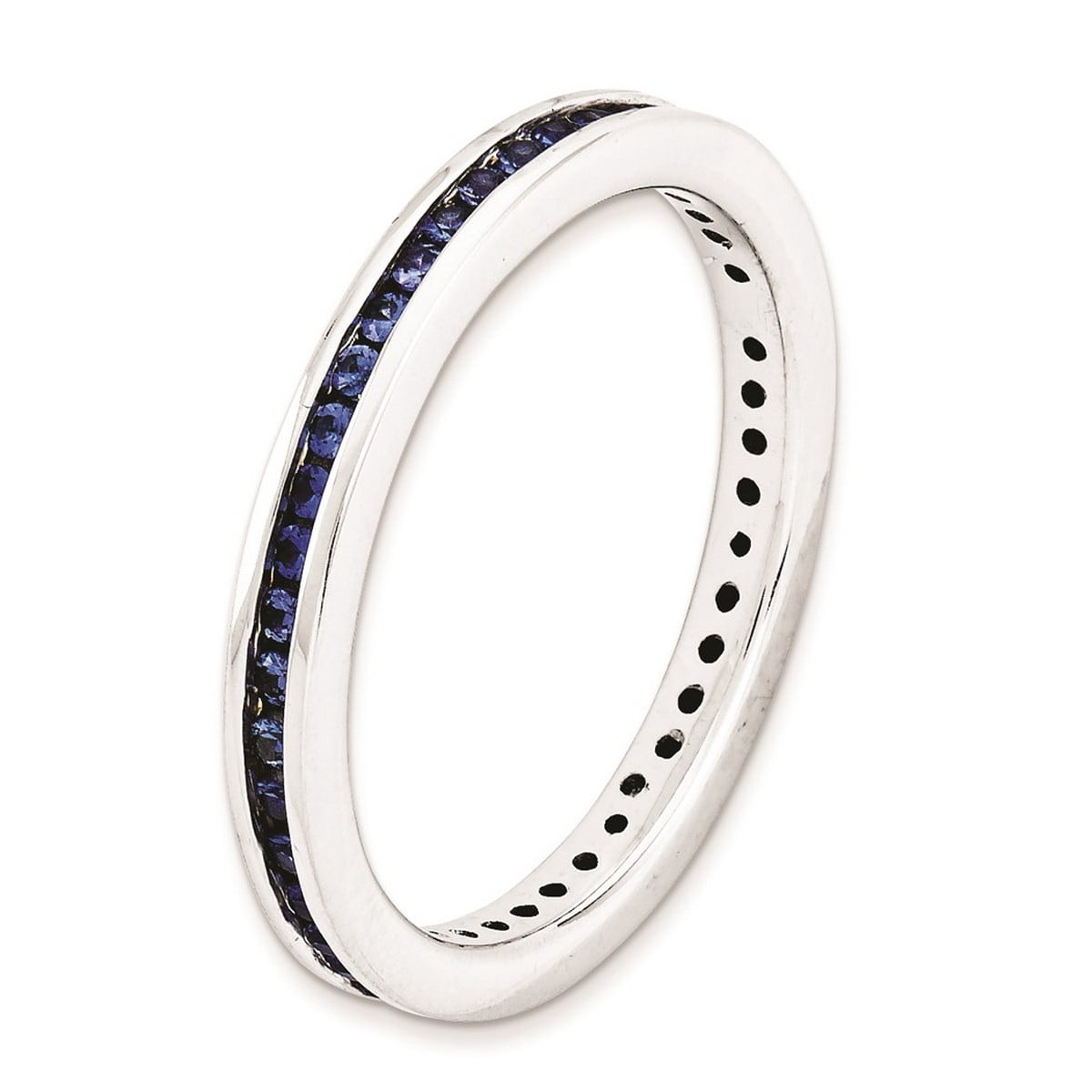 2.5mm 925 Sterling Silver Channel set Stackable Polished Created Sapphire Ring Size 10 Stackable Ring for Women