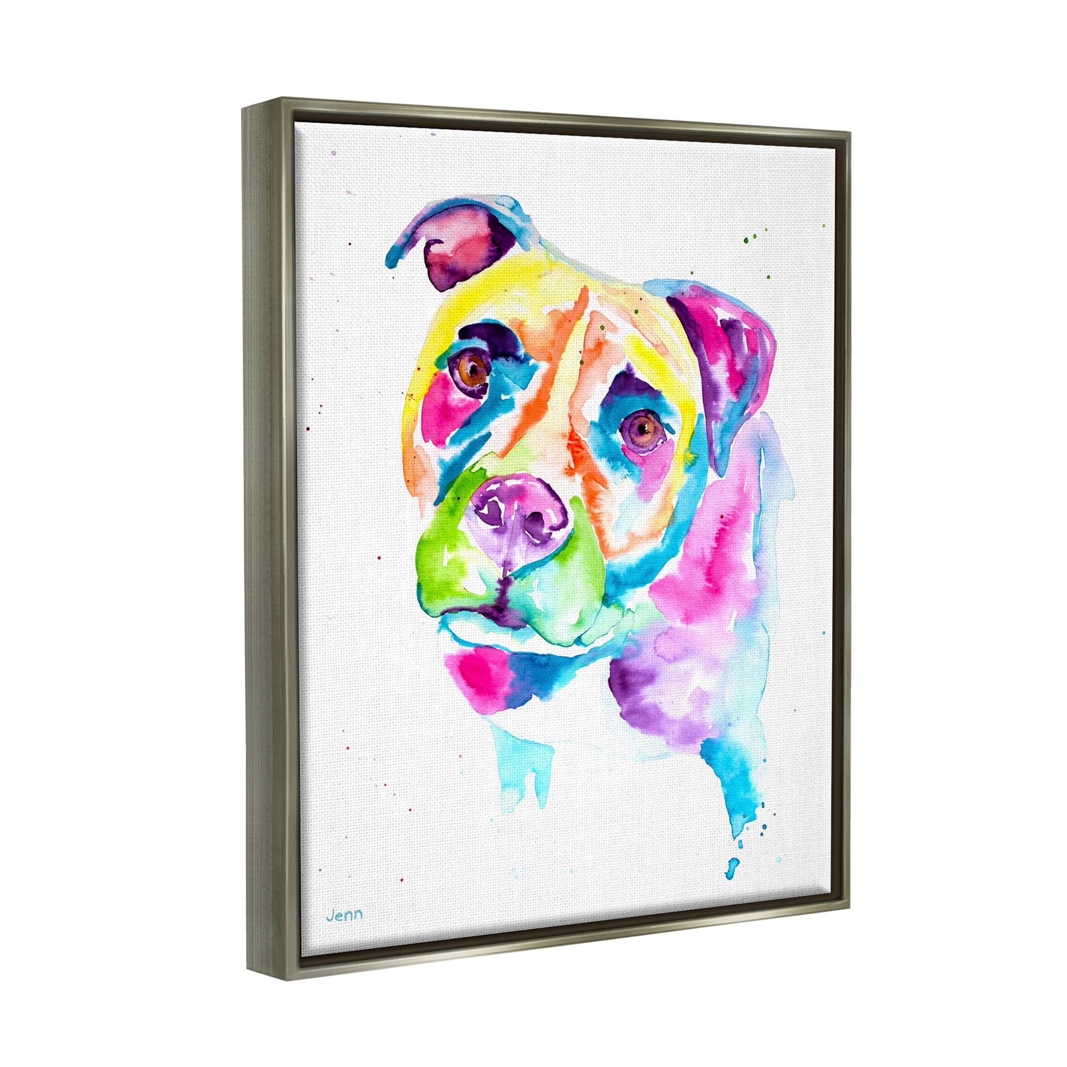 Pit Bull Casual Watercolor Style Animals & Insects Graphic Art Luster Gray Framed Art Print Wall Art