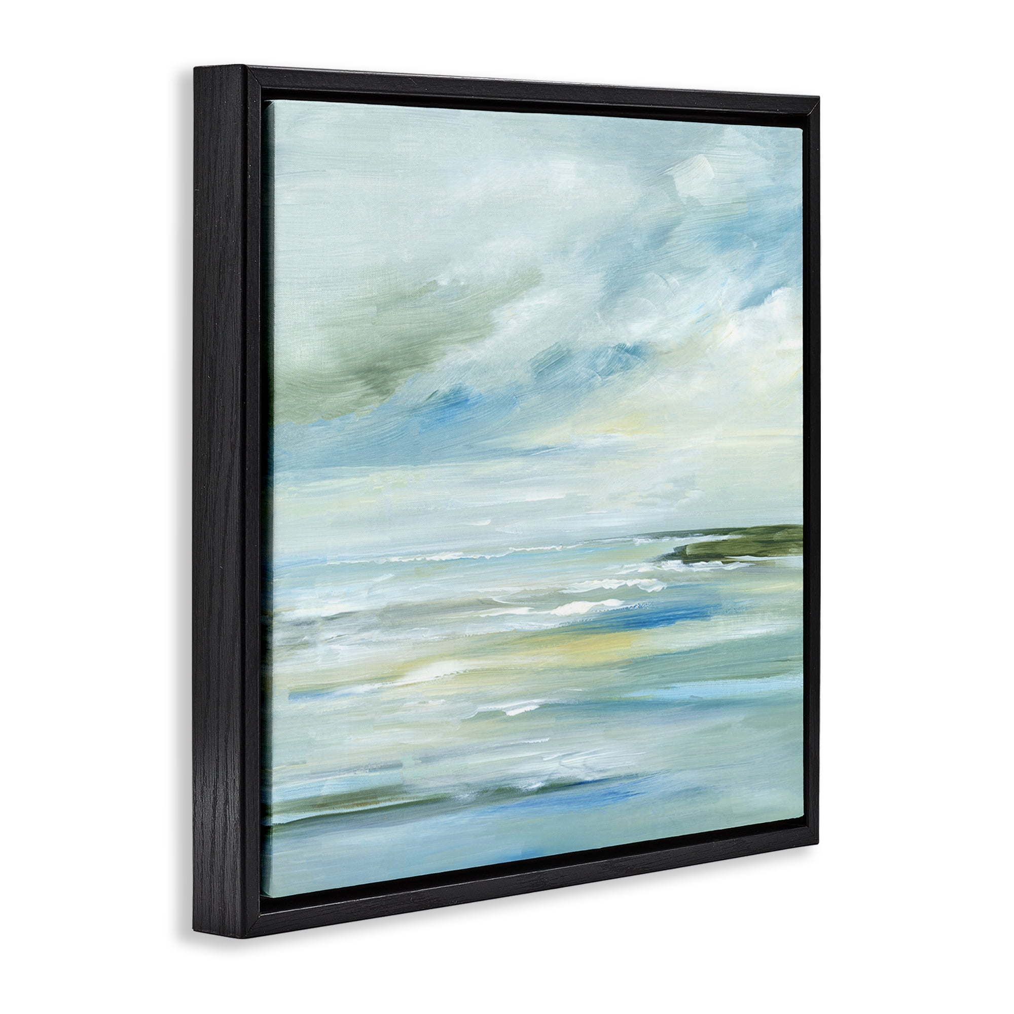 Stupell Industries Cloudy Blue Beach Impression Landscape & Nature Painting Black Floater Framed Canvas Art Print Wall Art, 18 x 18