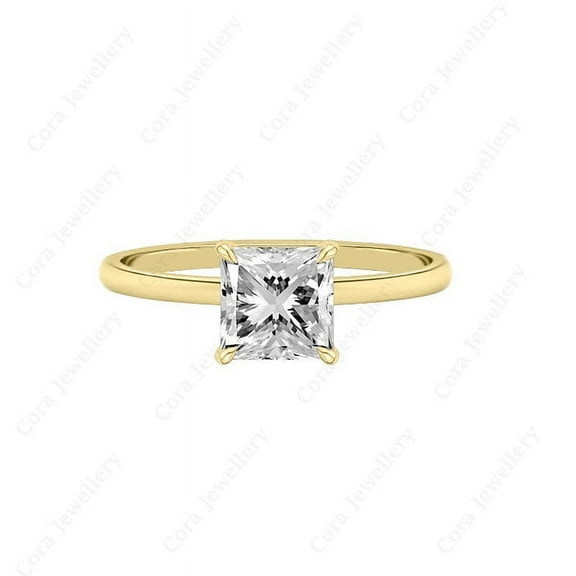 Cora Jewellery 2CT Hidden Halo Princess Moissanite Engagement Ring For Women, 14K Yellow Gold