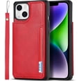 thumbnail image 6 of Compatible with iPhone 14 Plus Luxury PU Leather Case with Card Holder,Cash Slots,Stand Function Back Wallet Case Flip Wrist Strap Double Magnetic Clasp Case for iPhone 14 Plus 6.7",Red, 6 of 7