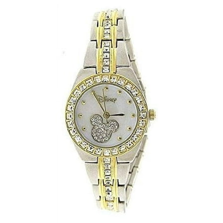 Disney by Mickey Mouse Women's 20mm Two-Tone Rhinestone Bracelet Wristwatch, Silver & Gold, (MK2042)