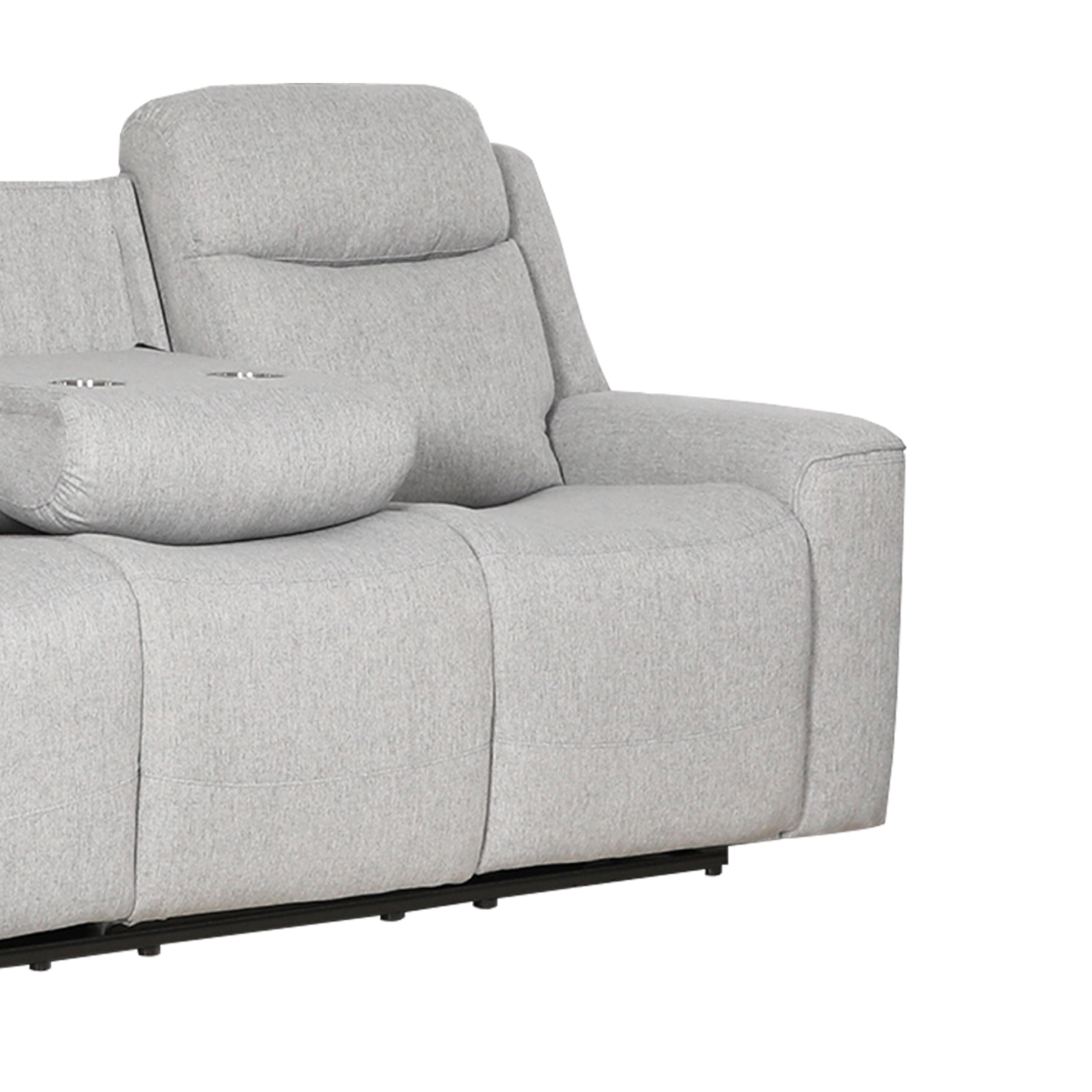 Amelia Collection Contemporary Upholstered Recliner Sofa with Dropdown Console and Cup Holders, White