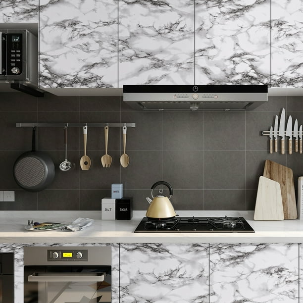 Ikfashoni Marble Wallpaper, Black White Contact Paper, 15.7" x 118" Peel and Stick Wallpaper for Countertop Cabinets Kitchen