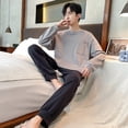 thumbnail image 6 of Spring Cotton Pajamas Men Lounge Sleepwear Blue Plaid Pijama Man‘s Bedgown Home Clothes PJ Pijama Hombre pijma hombre Dropship, 6 of 7