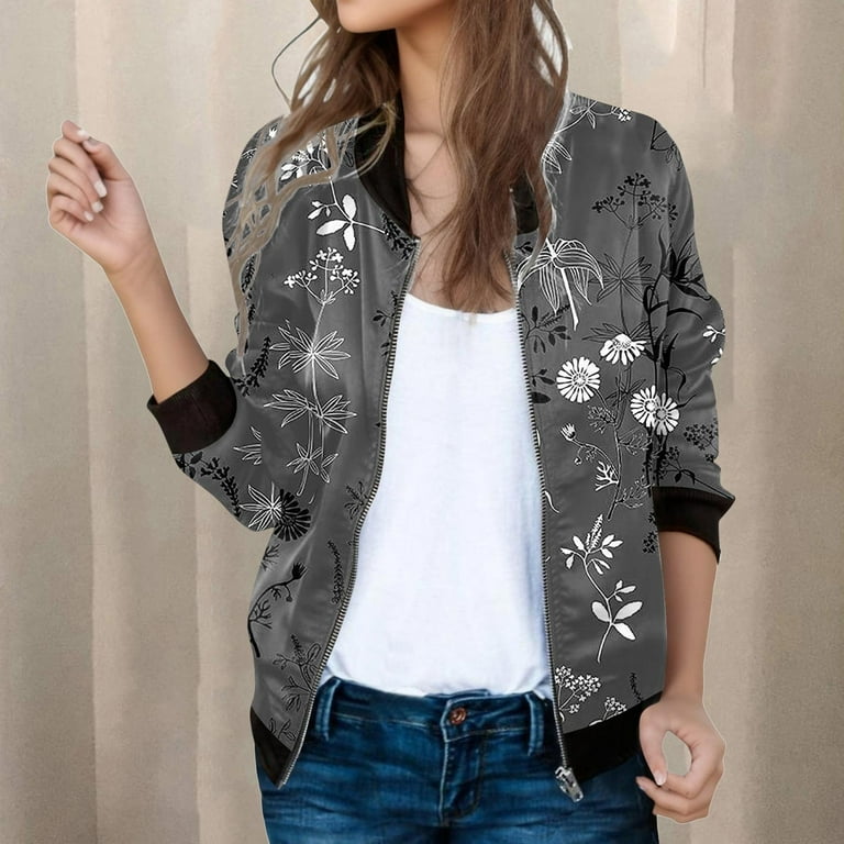 2DXuixsh Women's Jacket Womens Casual Daily Jackets Lightweight Zip up Casual Jacket Floral Print Coat Stand Neck Short Sports Outwear Zipper Tops 2DXuixsh Women's Jacket Womens Casual Daily Jackets Lightweight Zip up Casual Jacket Floral Print Coat Stand Neck Short Sports Outwear Zipper Tops