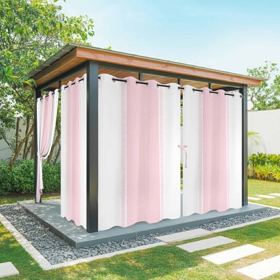 Pink Outdoor Curtains for Patio, Stripe Waterproof Outside Curtains Privacy Blackout Curtain for Porch Pergola Cabana, 2 Panel 54W x 84L Inch