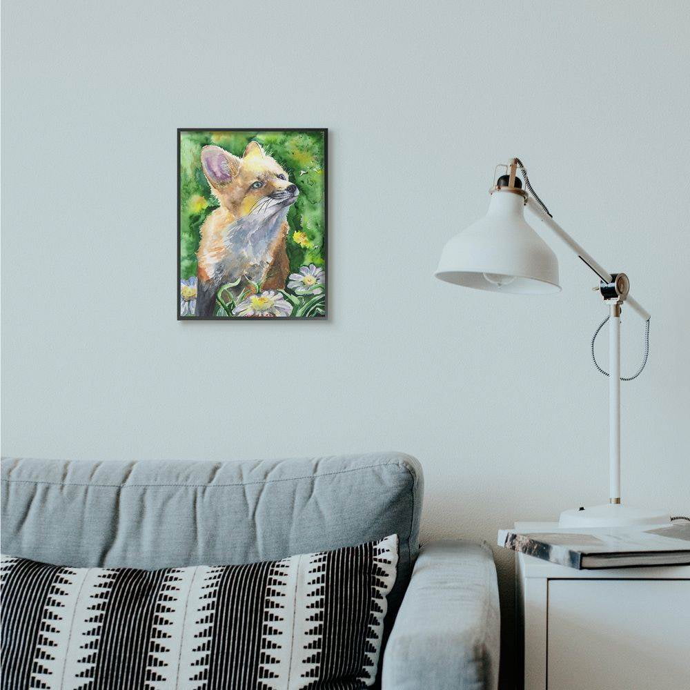 Stupell Industries Cute Fox Animal Orange Green Watercolor Painting Framed Giclee Texturized Art by George Dyachenko