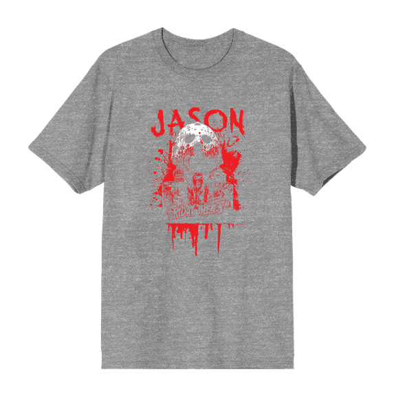 Friday The 13th Blood Splatter Jason Mask Crew Neck Short Sleeve Men's T-shirt-XXL