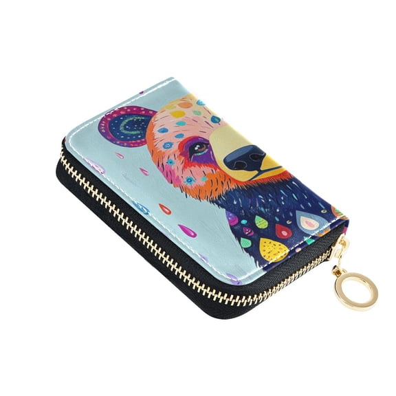 Leather Zipper Card Bag 4.7x3.1x0.8Inch Women's Card Bag Coin Purse Credit Card Bag Bank Card Bag Business Card Bag Coin Bag Colorful Cuddly Bear