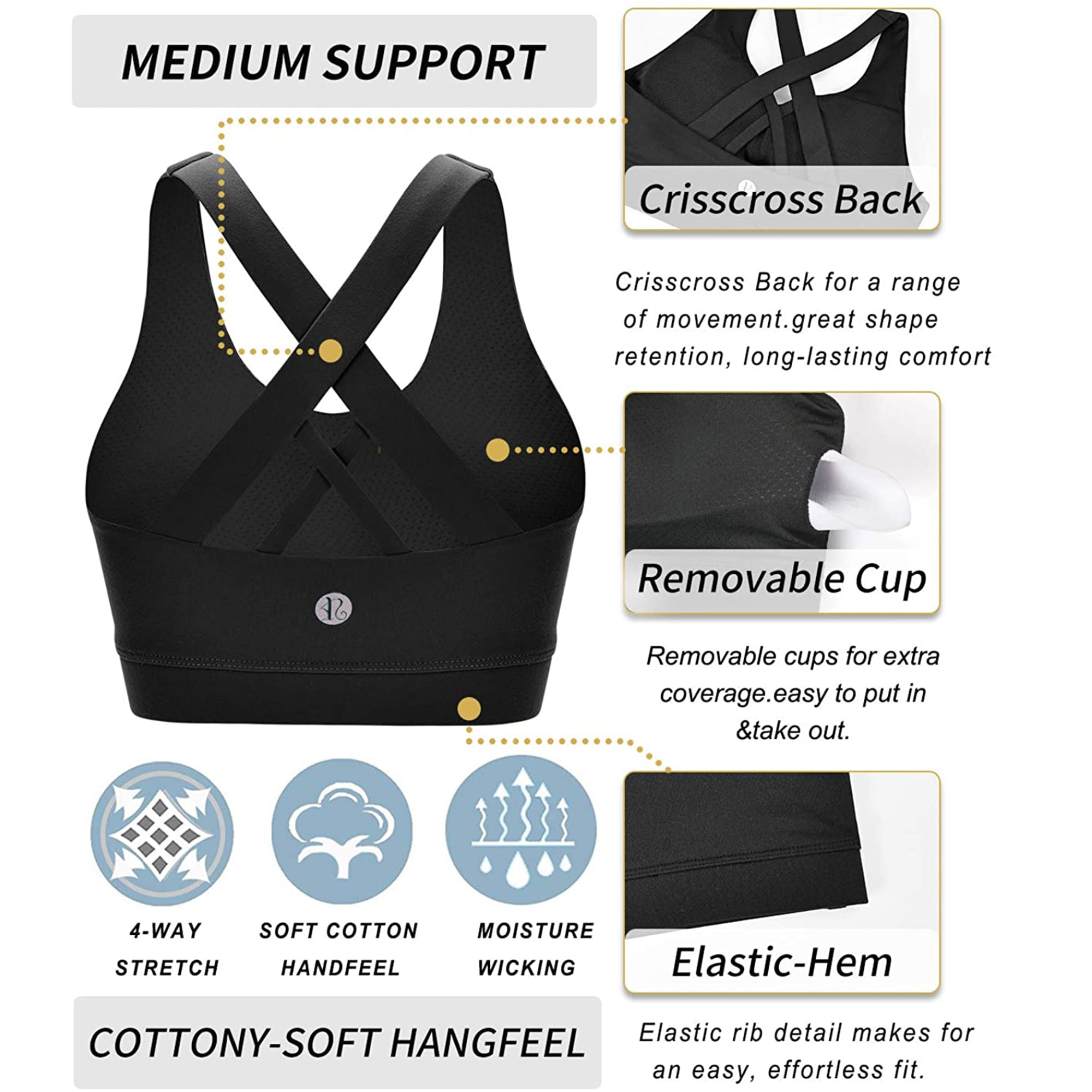 Elbourn Cool Sports Bra Sexy Crisscross Back Padded Workout Crop Yoga Bra  Tops for Women Medium Support Workout Running Yoga BraPack of 3 