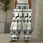 【Black Friday deals】Birdeem Women's Christmas Print Women High Waisted Breathable Comfort Loose Wide Leg Trousers Pants With Pocket Pajama pants