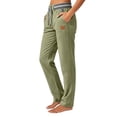 thumbnail image 5 of Women's Soft Linen Cotton Blend Straight Leg Pants, Mid Elastic Waist Pockets, Casual Business Summer Work Wear, Long Womens Trousers Capris | UKHCCC,Army Green L, 5 of 8