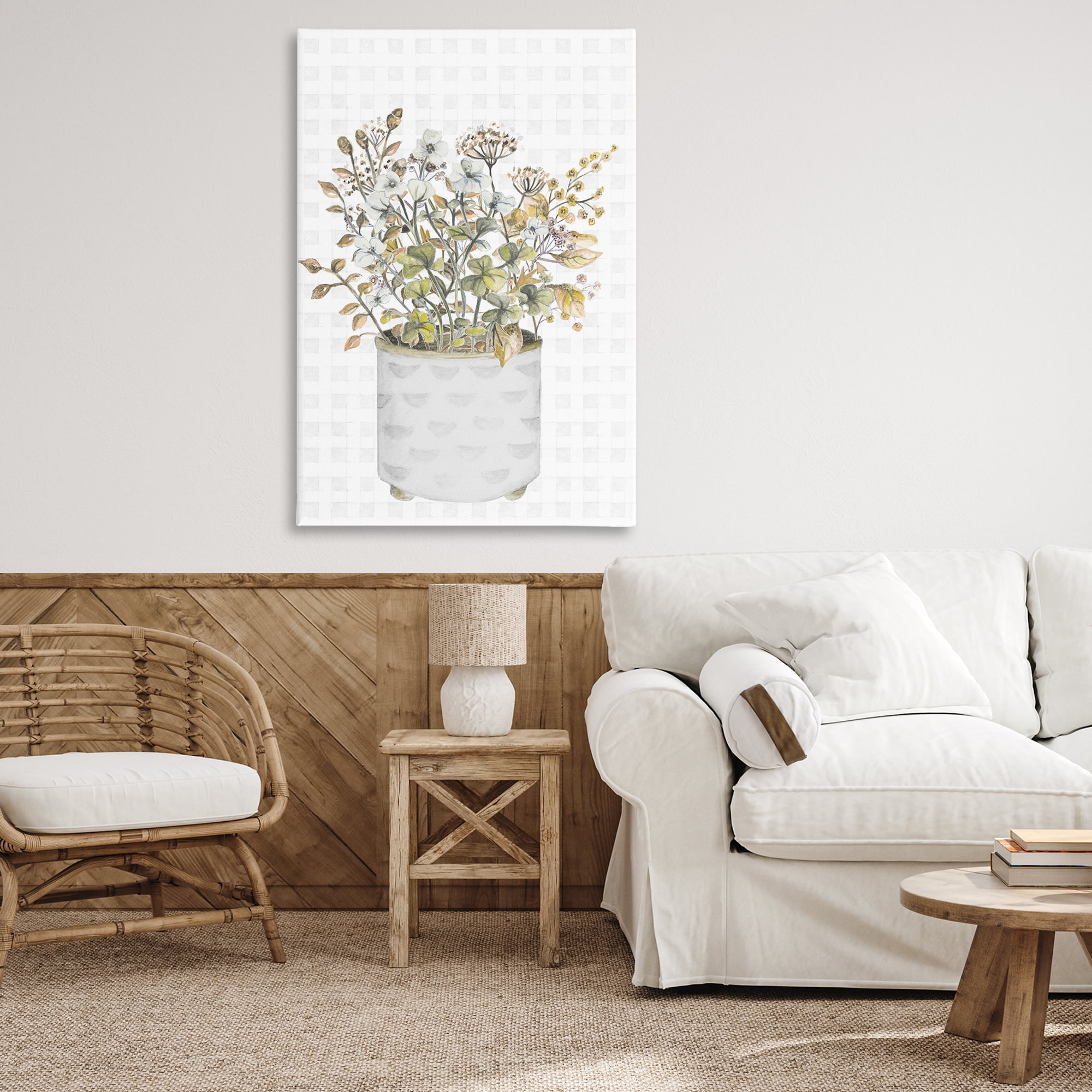 Stupell Industries Neutral Potted Wildflowers Botanical & Floral Painting Gallery Wrapped Canvas Art Print Wall Art, 30 x 45